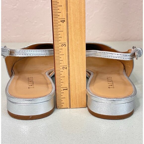 Talbots Edison Slingback Flats Womens 9AA. Silver Leather Upper Buckle Holiday - Picture 9 of 11